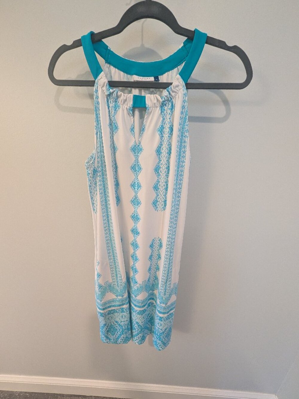 Cabana Life Blue Geometric Tile Halter Shift Dress Pockets UPF 50+ - Medium
